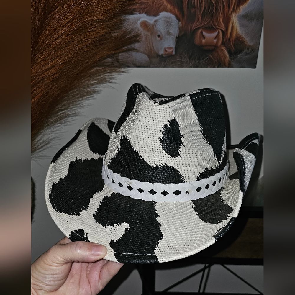 🆕 New Unisex Men's Cowboy Women's Cowgirl Cow Print Hat